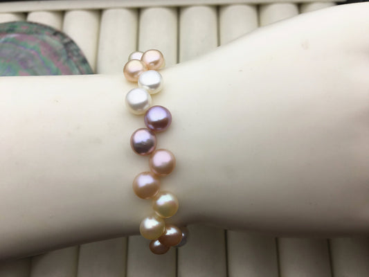 7'' AAA 7mm misc color button round Pearl necklace,S925 sterling silver clasp, B8-060