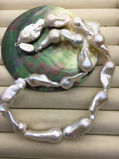 16'' AA+ 12-15mm white long baroque Flame ball freshwater Pearl necklace,genuine freshwater Pearl necklace,NPN1-T63-6