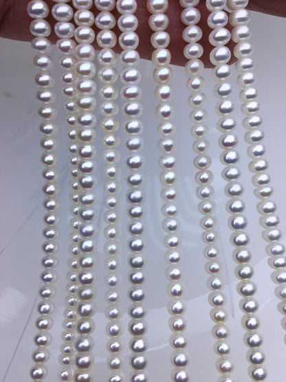 AAA 4-4.5mm tiny White button round freshwater pearls,Rondelle pearl Beads,white freshwater pearl,loose strands,SM4-3A-43
