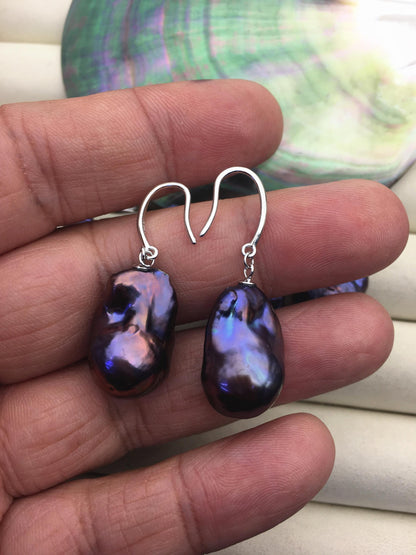 1 pair AAA 13-15mm black rainbow flame ball pearl dangle earrings,SE3-031-34