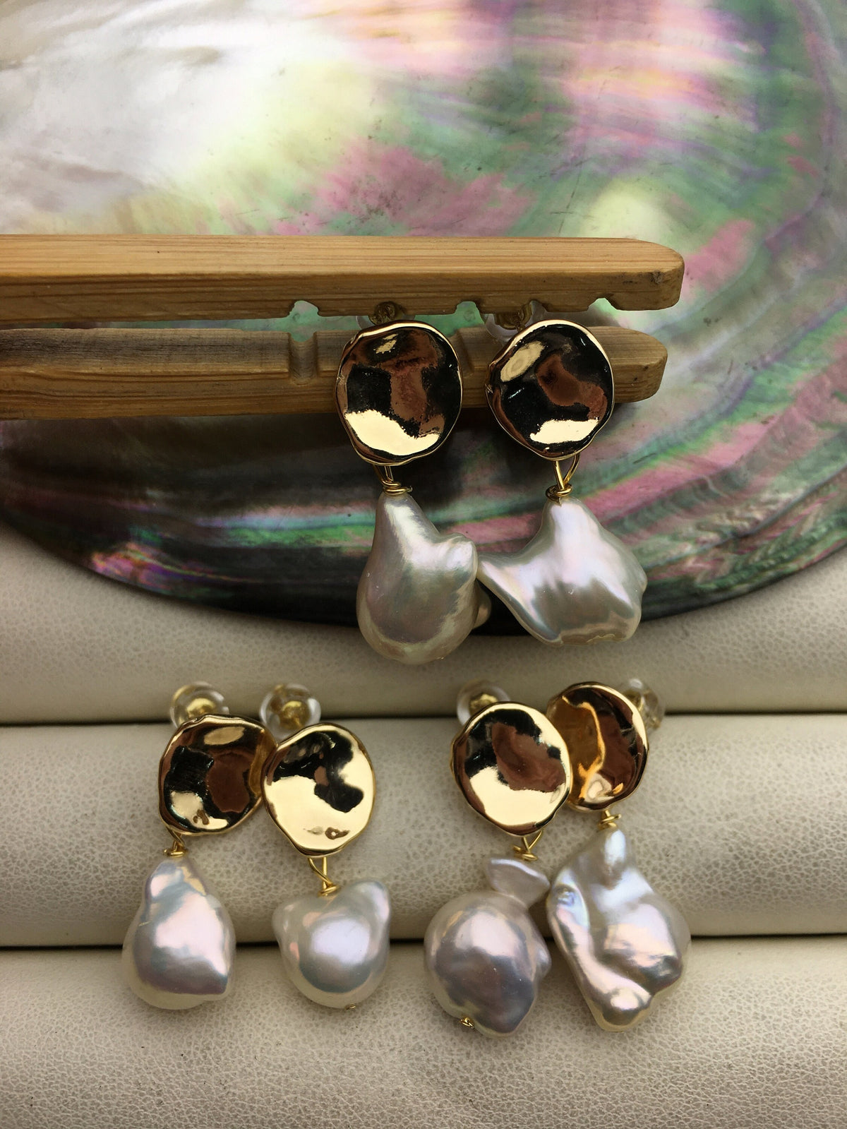 AAA Natural White Flameball baroque freshwater pearl stud earrings,wedding pearl earrings,SE3-131-89
