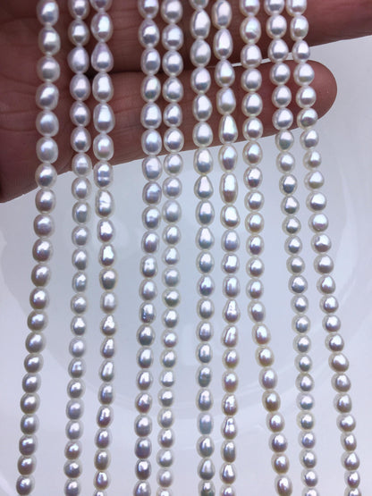 High Luster!AAA 4-4.5mm white baroque rice freshwater pearls,Cultured white rice freshwater pearls beads strand,Valentine's Day gift,LR4-T6
