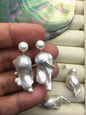 1 pair AAA 14-19mm flame ball pearl diamond stud earrings,sterling silver,earring with white baroque Natural Pearl,SE3-031-31