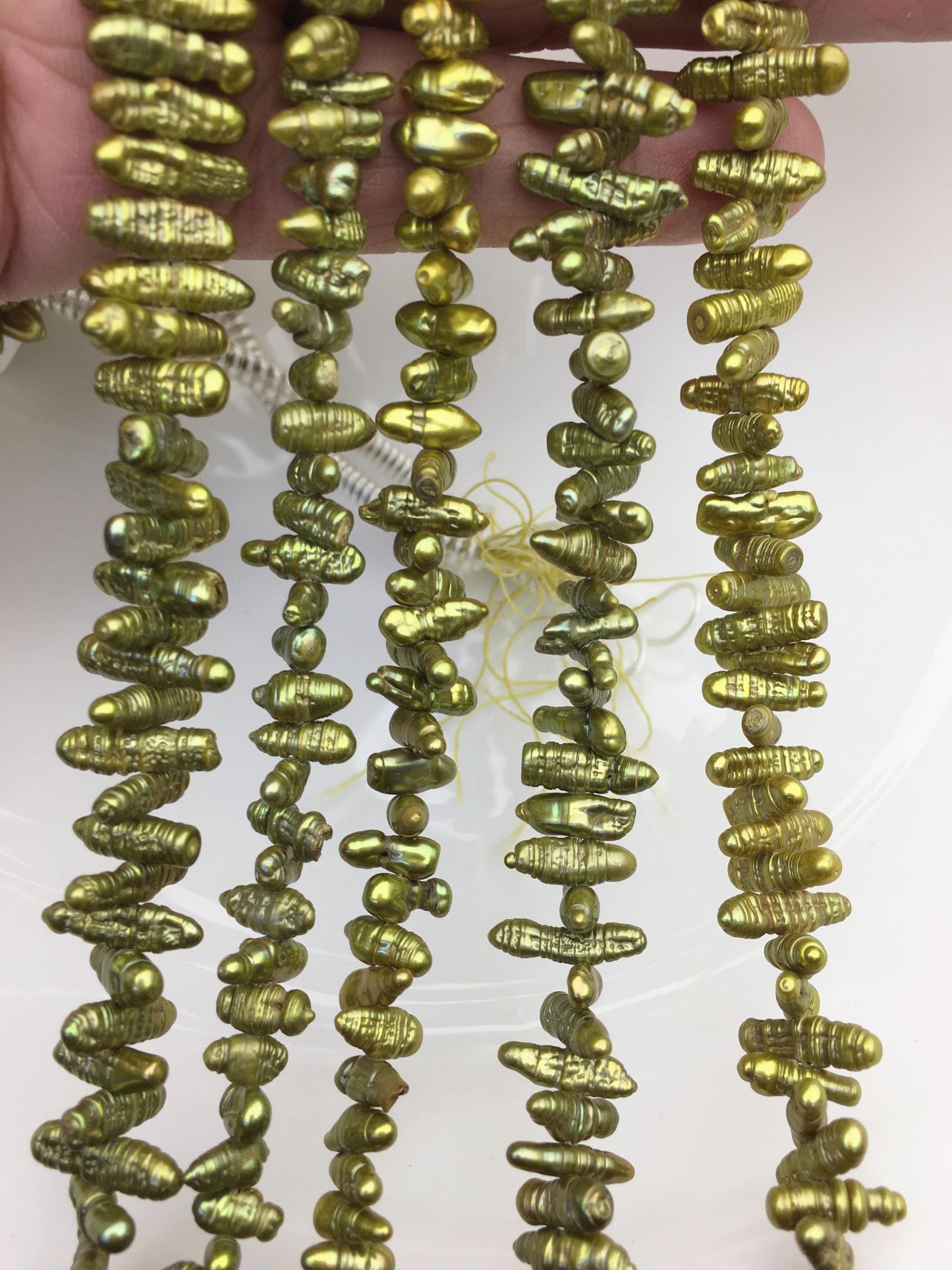 AA 4-5mm green Biwa Pearl Necklace,Genuine Fresh Water Pearl,Wedding Necklace,Mothers Day,ZS-80-10-45