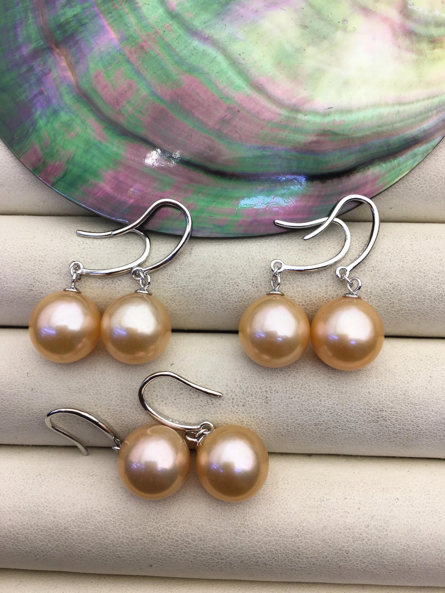 AAA 10-11mm natural orange round edison pearl dangle earrings,SE3-T9-69