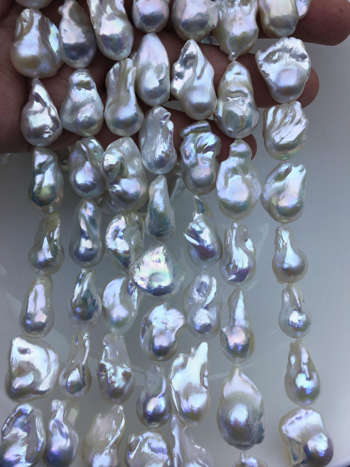 15.5'' AAA 13-16mm White flame ball freshwater pearl,FL15-3A-7-11