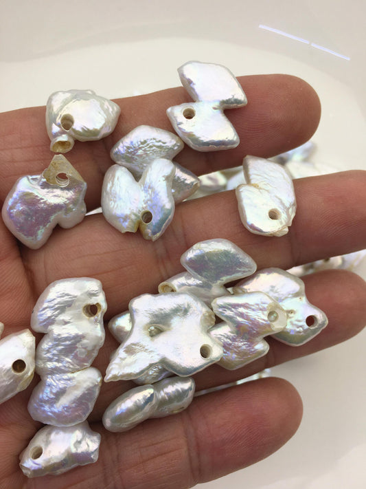 20pcs AA 11-15mm white diamond freshwater pearls,2.2mm top large big hole,ZS-103-12