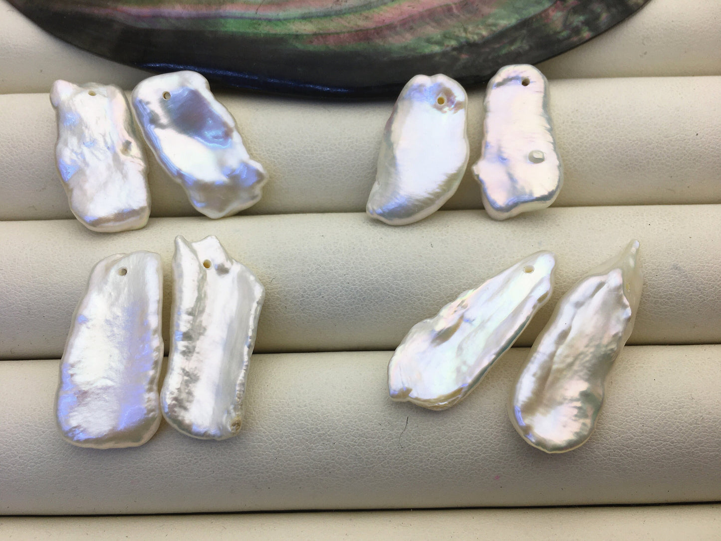 2 pairs 12-14mm White Biwa keshi pearls Pair,1.0mm side hole,ZS-127-36-2