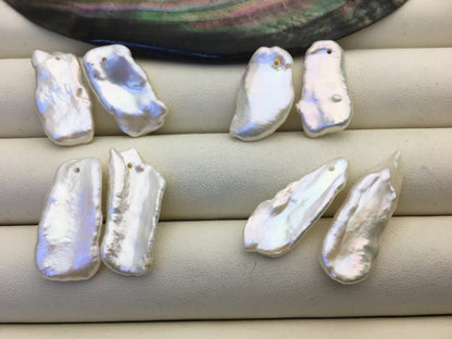 2 pairs 12-14mm White Biwa keshi pearls Pair,1.0mm side hole,ZS-127-36-2