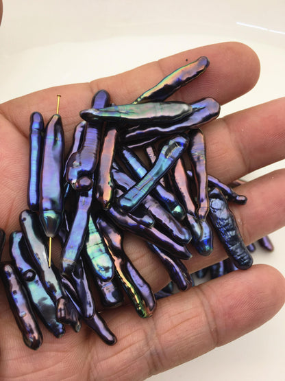 63pcs AAA 3-7mm black blue biwa keshi Freshwater Pearls, through hole,ZS-80-1-30