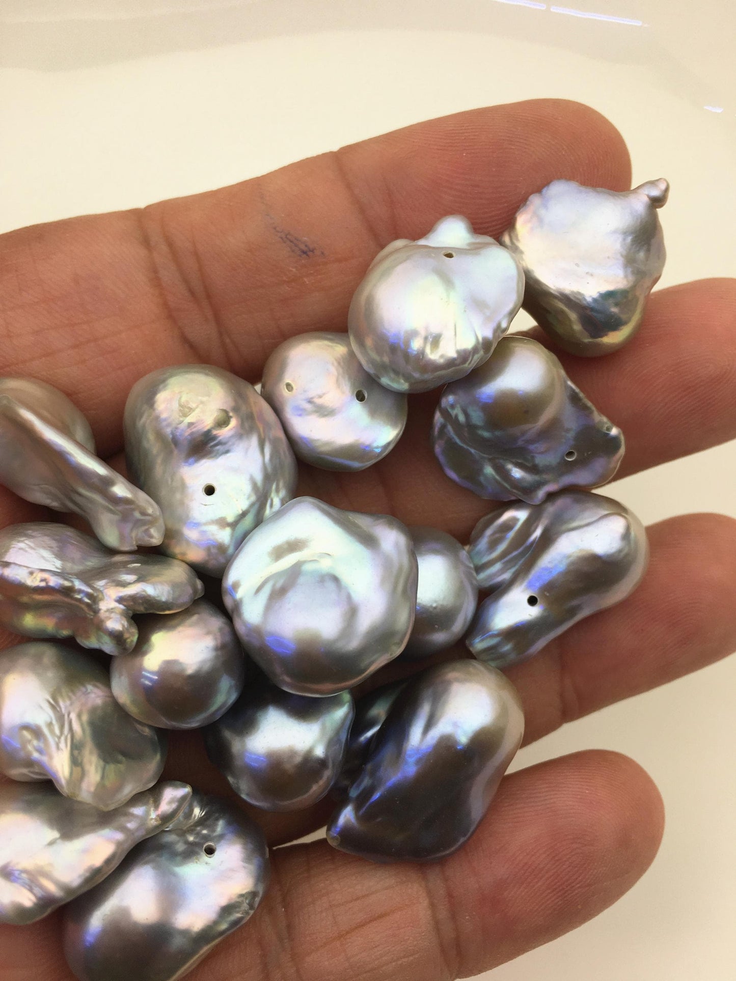 22pcs AAA 12-17mm Gray Flame ball Pearl - 1.0mm side half hole,FL15-T4-10