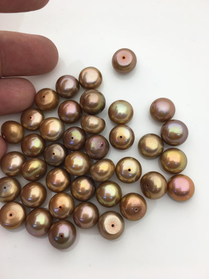 10pcs 11-12mm Brown button Round freshwater pearls,BTN11-T4