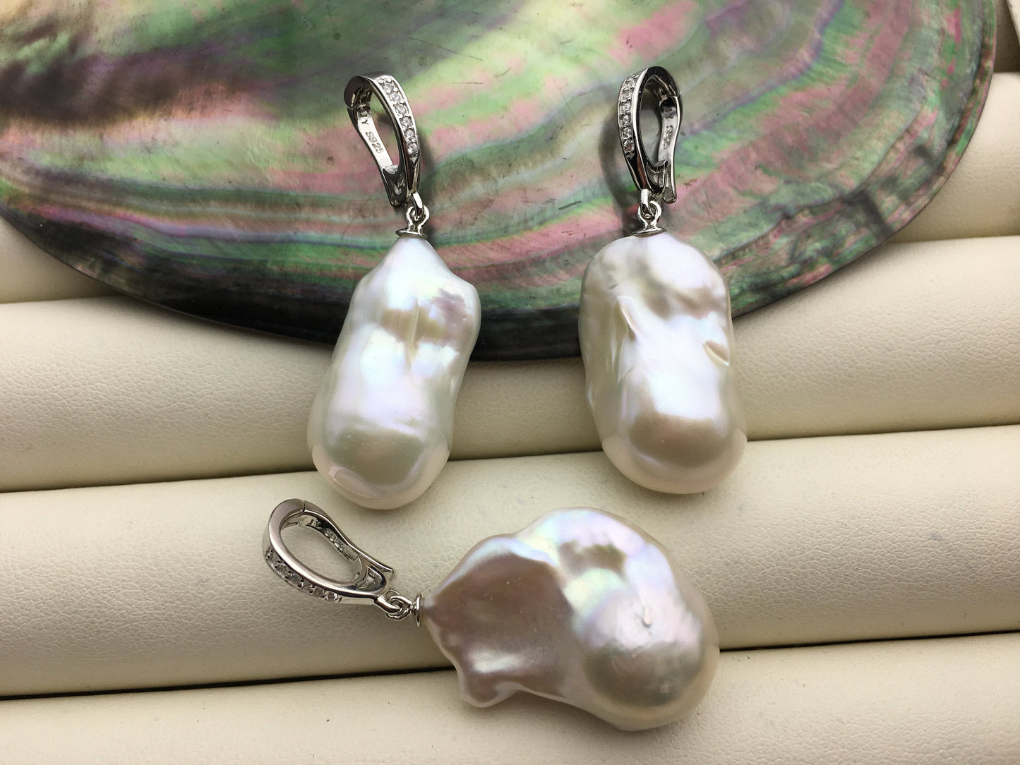 1pc AAA 14-16mm white baroque pearl Feather pendant necklace,S925 Sterling silver pendant,NC1-041-2