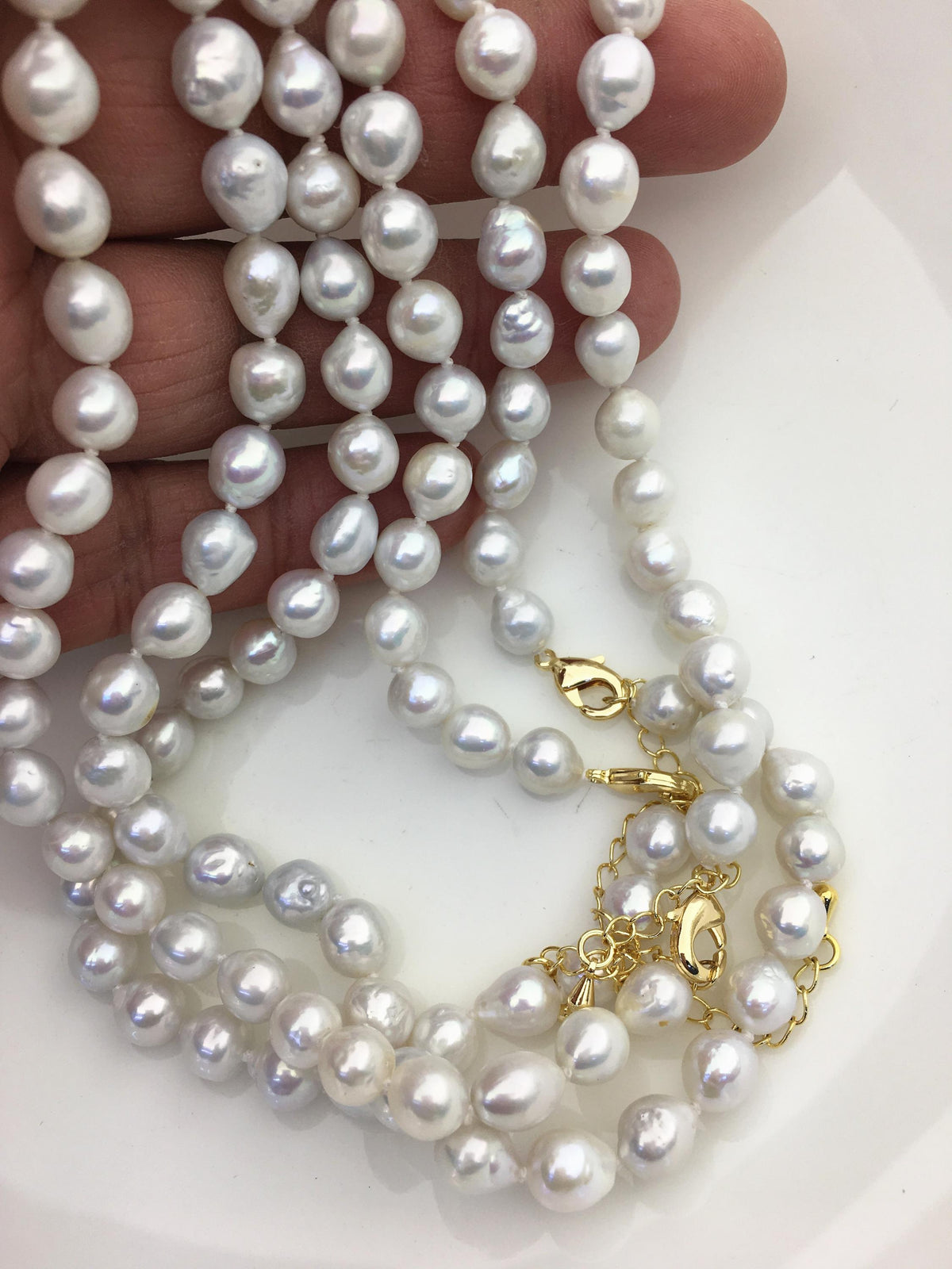 17'' AA+ 7-8mm white rice freshwater Pearl necklace,genuine freshwater Pearl necklace,Natural Pearl Necklace,NPN1-T3