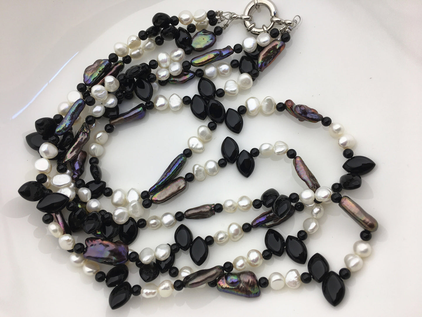 20'' three rows white black freshwater fashion necklace,NPN1-T60