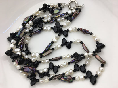 20'' three rows white black freshwater fashion necklace,NPN1-T60