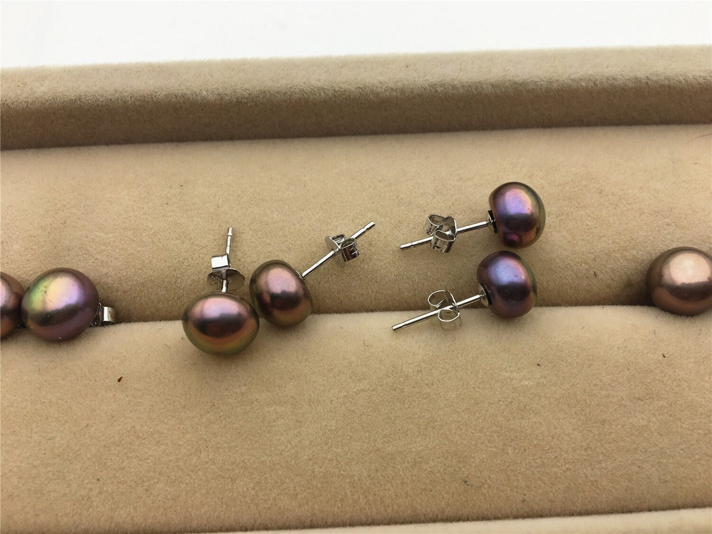 AAA+ 7.5-8.5mm Black Rainbow Pearl Stud Earrings, pearl earrings,S925 Sterling Silver,Wedding,classic pearl studs,SE1-067