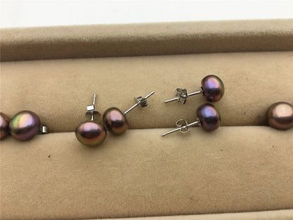 AAA+ 7.5-8.5mm Black Rainbow Pearl Stud Earrings, pearl earrings,S925 Sterling Silver,Wedding,classic pearl studs,SE1-067