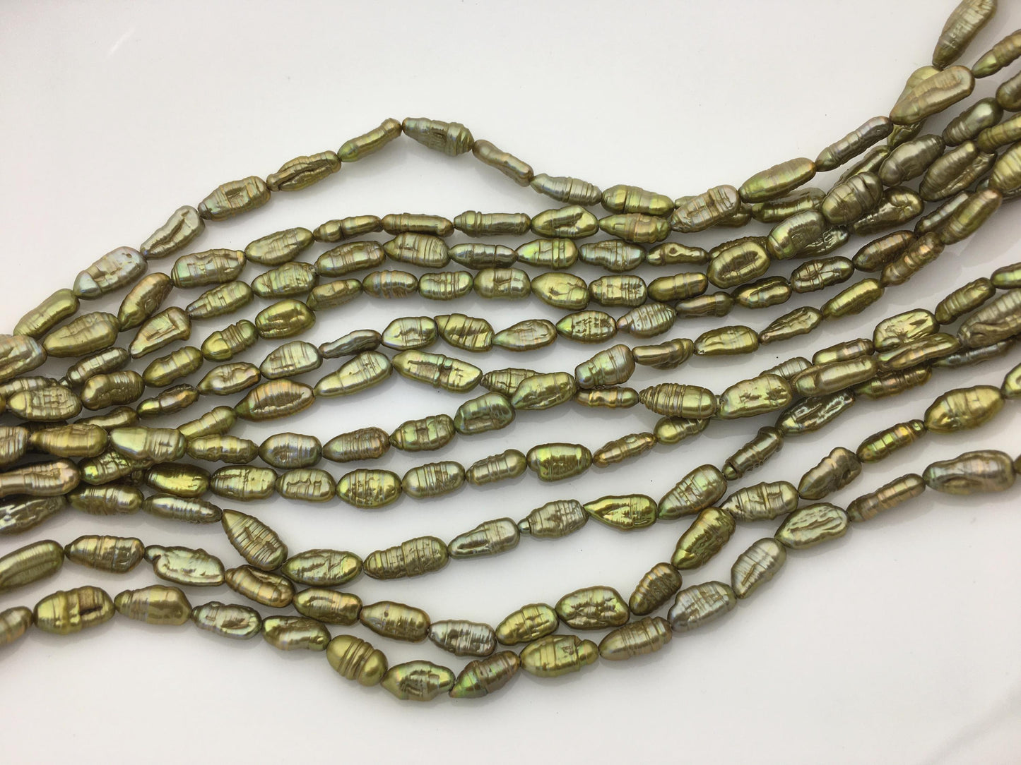AA 5-6mm green toothpick Biwa Pearl Necklace,Genuine Fresh Water Pearl,Wedding Necklace,Mothers Day,ZS-80-10-17
