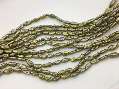 AA 5-6mm green toothpick Biwa Pearl Necklace,Genuine Fresh Water Pearl,Wedding Necklace,Mothers Day,ZS-80-10-17