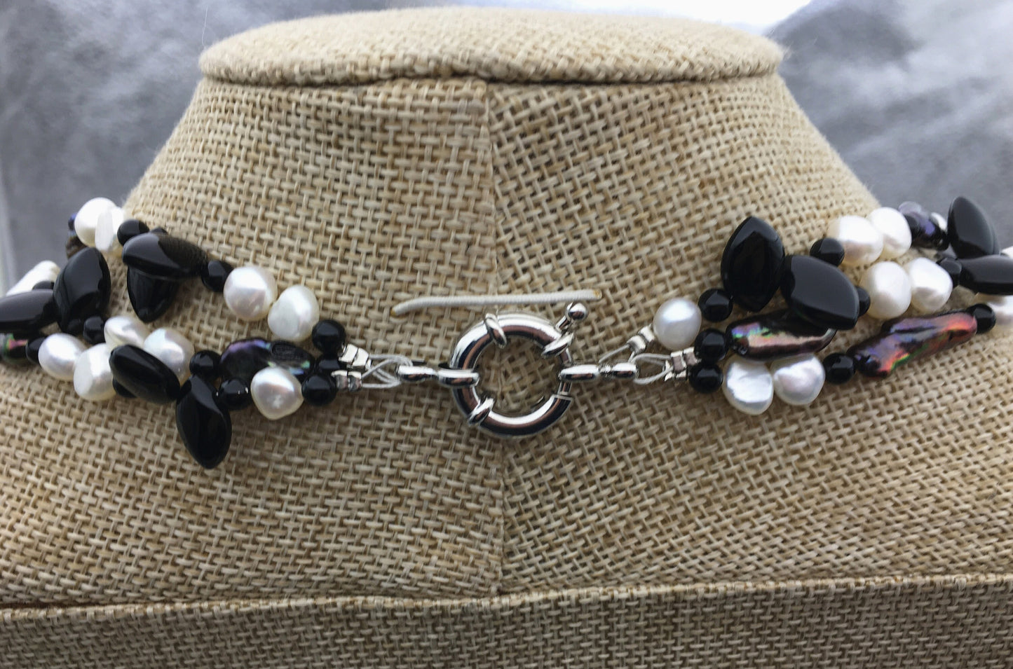 20'' three rows white black freshwater fashion necklace,NPN1-T60