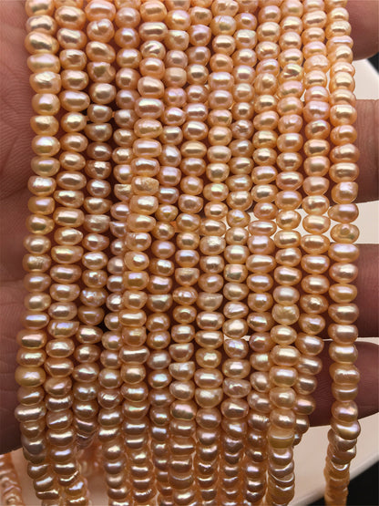 AA+ 4-5mm tiny Pink button round freshwater pearls,Rondelle pearl Beads,loose pearl strands,SM4-2A-6