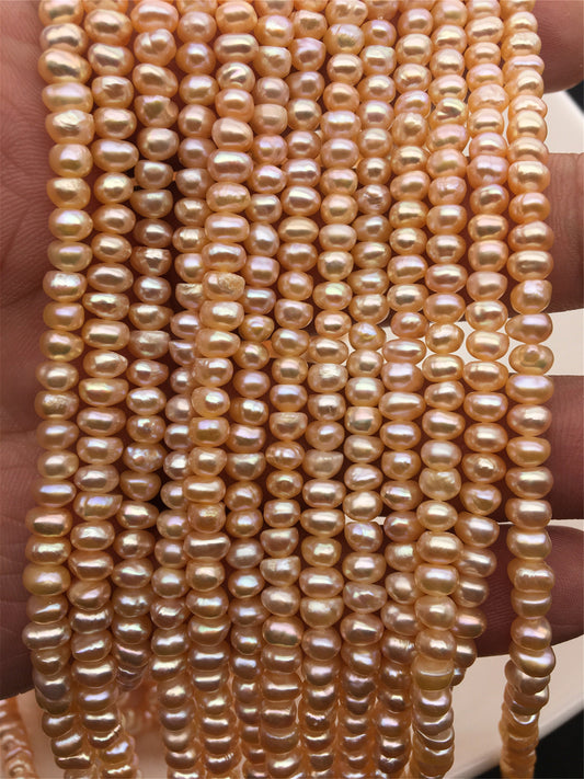 AA+ 4-5mm tiny Pink button round freshwater pearls,Rondelle pearl Beads,loose pearl strands,SM4-2A-6