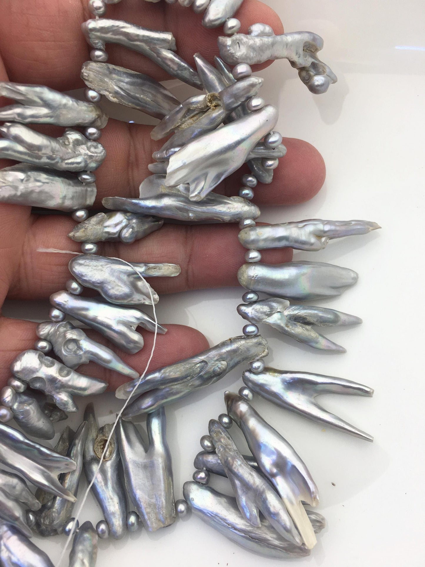 A 6-10mm gray Biwa Pearl Necklace,ZS-T7