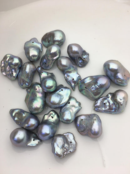 5pcs AAA 13-17mm Gray Flame ball Pearl - 1.0mm side hole,FL15-T4-19