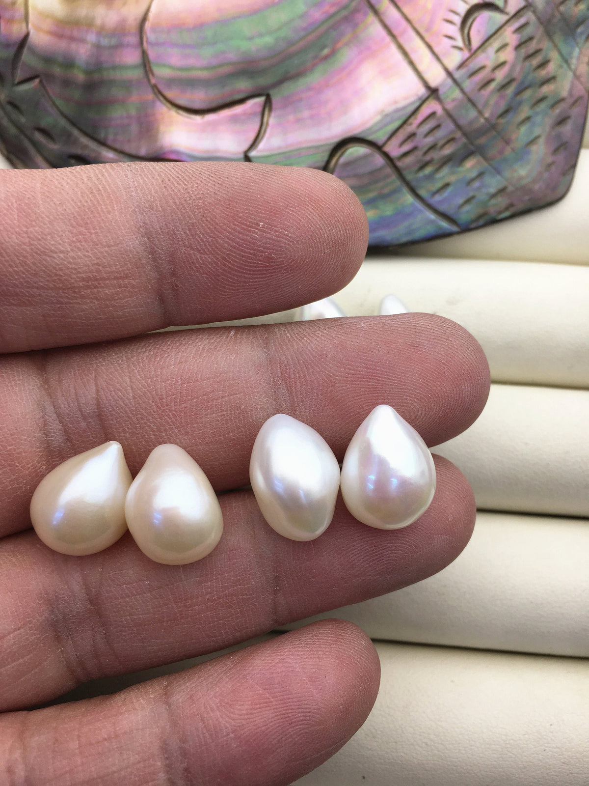 2 pairs AAA 10.3-11.3mm White Teardrop Nugget baroque loose pearl pairs for stud earrings - no hole - ZS-103-37-1
