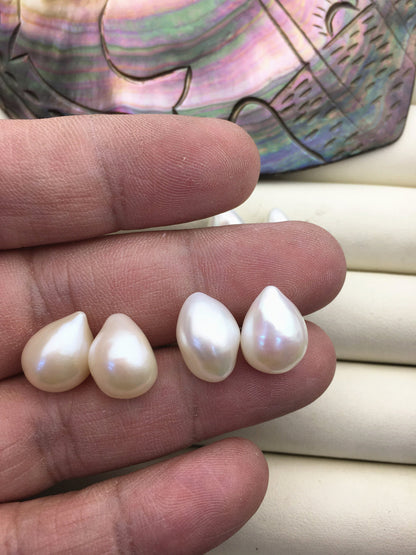 2 pairs AAA 10.3-11.3mm White Teardrop Nugget baroque loose pearl pairs for stud earrings - no hole - ZS-103-37-1