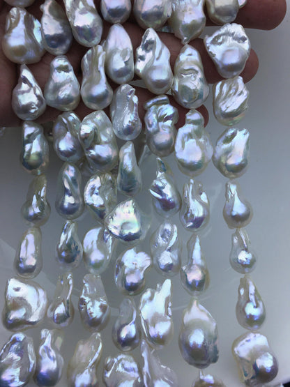 15.5'' AAA 13-16mm White flame ball freshwater pearl,FL15-3A-7-11