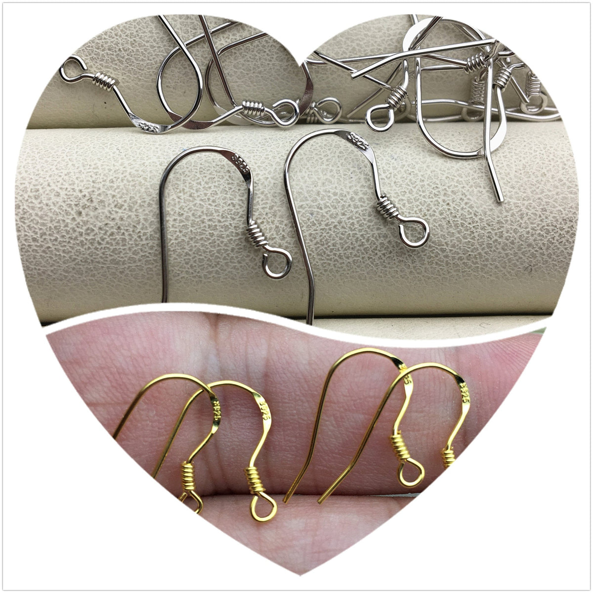 5 pairs 9x15mm Silver/Gold S925 sterling silver Fish Earring Hooks French Wire Hooks Hypo-allergenic Jewelry Findings,ASL-ER-002