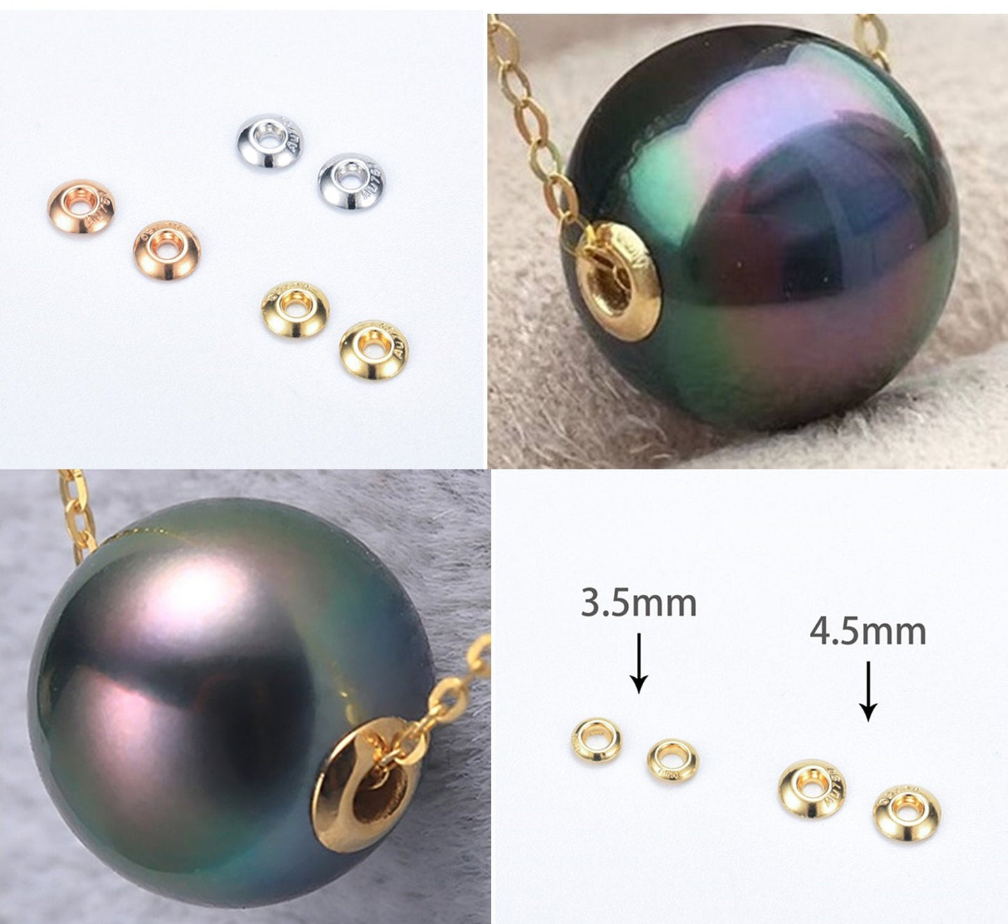 18K White/Yellow/Rose Gold 3.5mm/4.5mm Bead Grommet with 1.8mm Pearl Hole,for DIY,wholesale,ASG-006-1