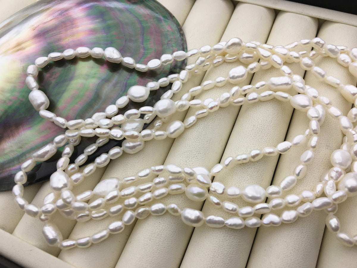60'' 5-8mm white nugget freshwater pearl Necklace,white Pearl necklace,Wedding Necklace,NPN1-124