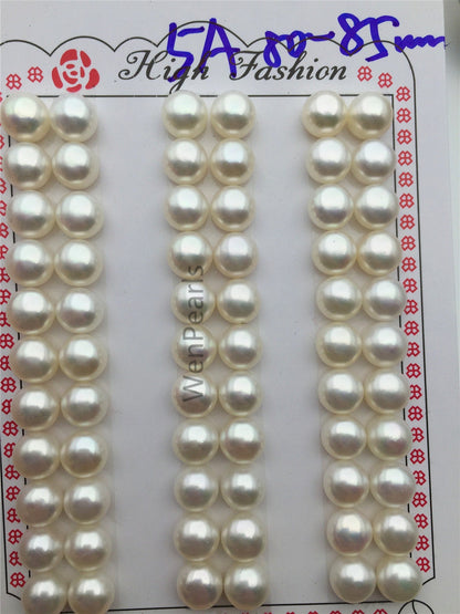 11 pairs AAA+ 8-8.5mm White button round freshwater pearls,button earrings,genuine freshwater pearls,half drilled pearls,BTN8-5A-1