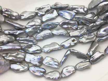 AA 12-15mm big gray Thick Keshi Biwa Pearl Necklace,ZS-200-120-23