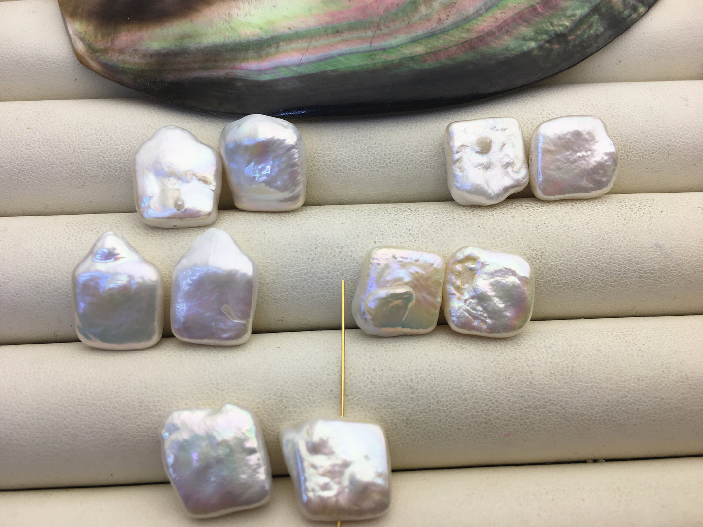 5 pairs AA 12-14mm White Square Shape Freshwater Pearl White loose Beads Piar,wholesale,ZS-103-37-13