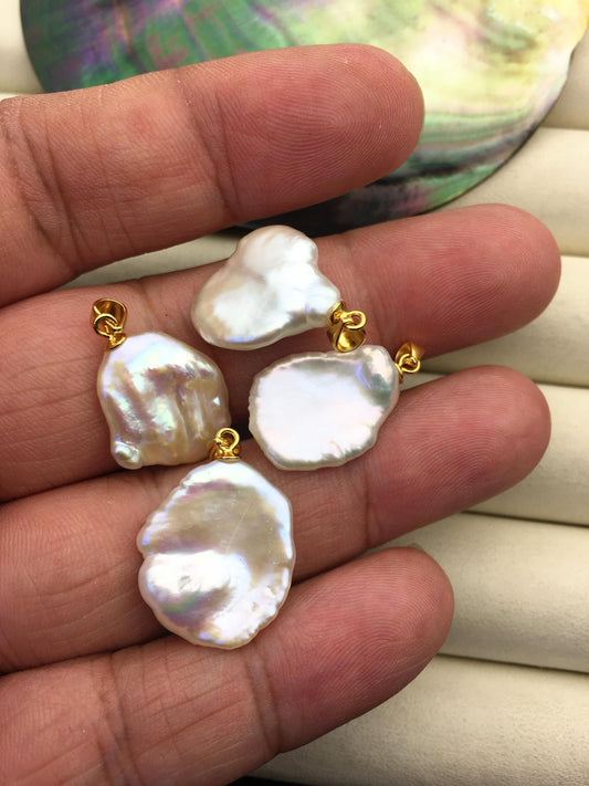 2pcs AAA 14-17mm Big White keshi pearl pendant necklace,Gold Plated S925 Sterling silver pendant,NC1-T62