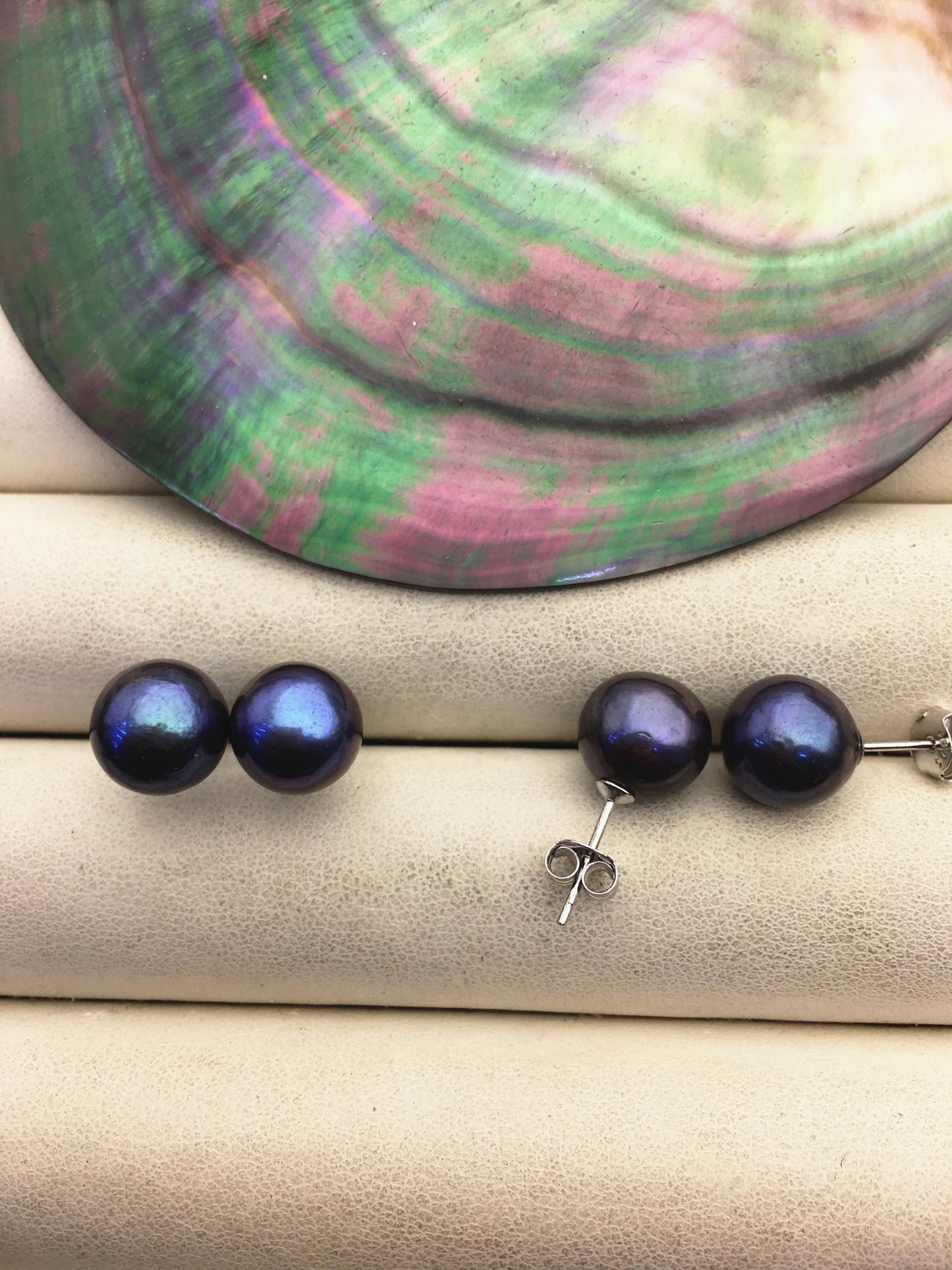 1 pair AA+ 9-10mm black round edison pearl stud earrings,S925 Sterling Sliver stud earrings,wedding pearl earrings,SE3-T9-59