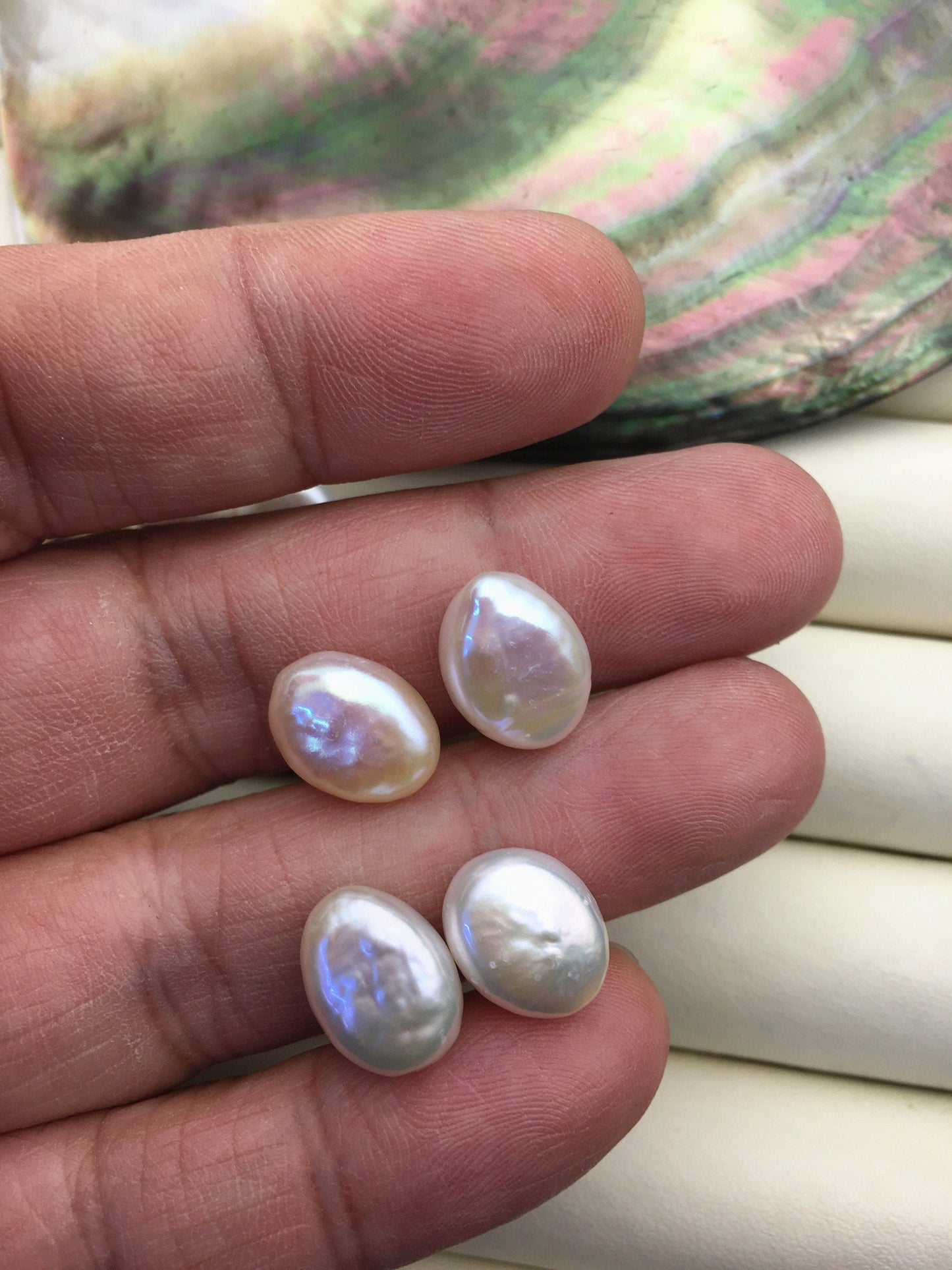 2 pairs AAA 9-11mm Thick White Ellipse Freshwater Pearl loose Beads Pair,ZS-103-37-67