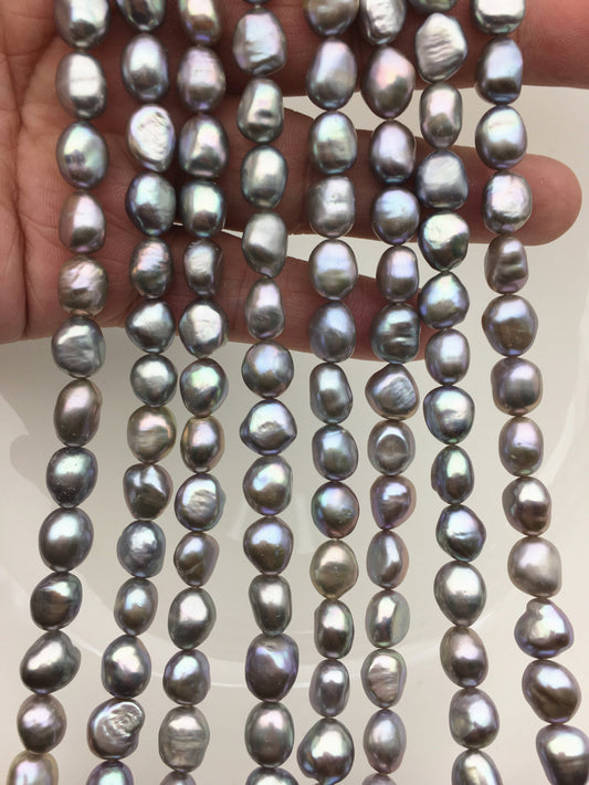 AAA 8.4-9.3mm Gray nugget freshwater pearls, gray baroque pearl necklace,LM9-T10