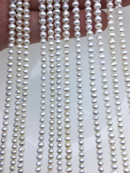 AA+ 3.5-4mm tiny white button pearls,full strand,Rondelle pearl Beads,white freshwater pearl,loose strands,SM3-2A-3