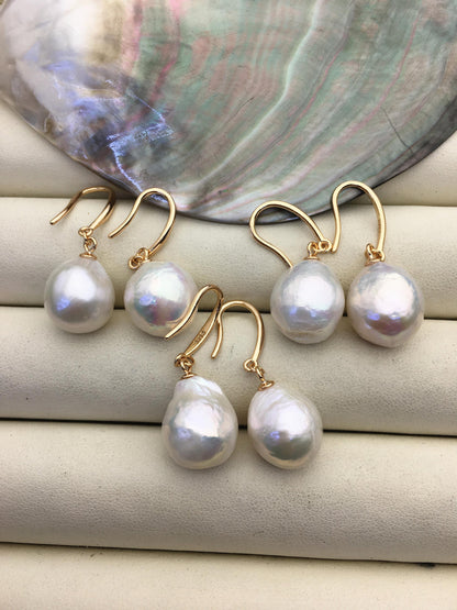 1 pair AAA 12-13mm white baroque drop edison pearl dangle earrings,925 Sliver plated with rose gold earrings,wedding earrings,SE3-T9-15