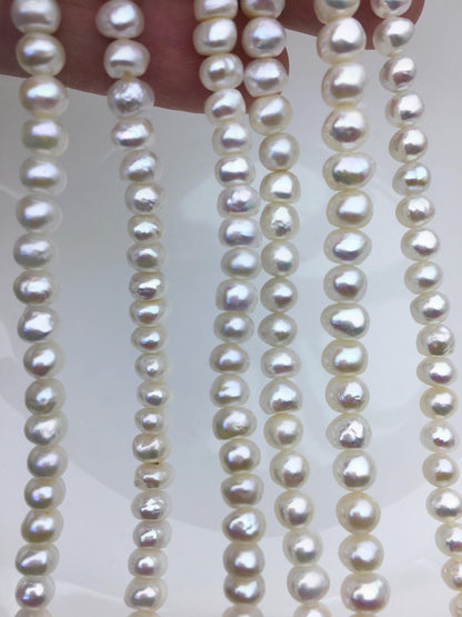 AA+ 5.5-6.5mm Thick Skin white button pearls,Rondelle pearl Beads,loose strands,SM6-T13