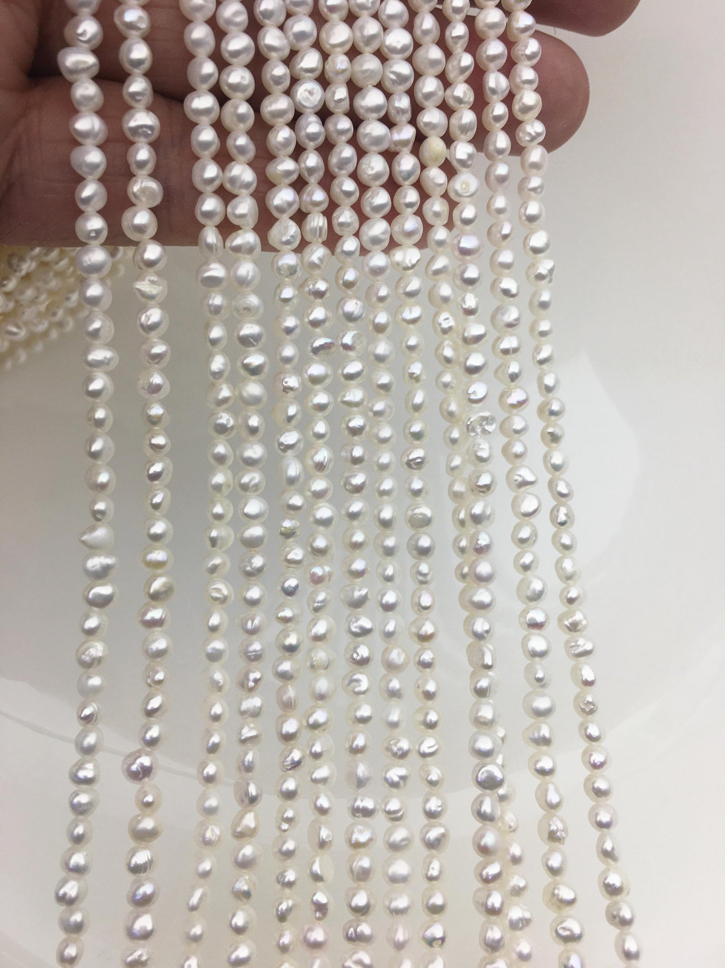 AA 3-4mm white nugget seed pearls,irregular nugget freshwater pearl strand,cheap price,pearl factory china,LM3-2A-5