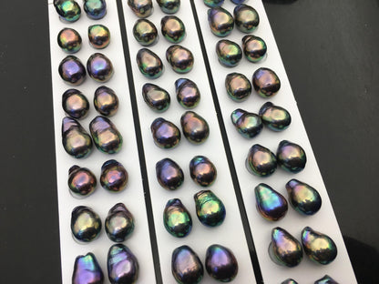 5 pairs AAA 11-12mm Black Rainbow long baroque drop edison freshwater pearl Pair,top half hole,ED11-3A-2-27