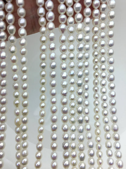 AA+ 4-4.5mm*4.4-5.6mm white rice freshwater pearls,Cultured white rice freshwater pearls beads strand,diy ,Valentine's Day gift,LR4-2A-1