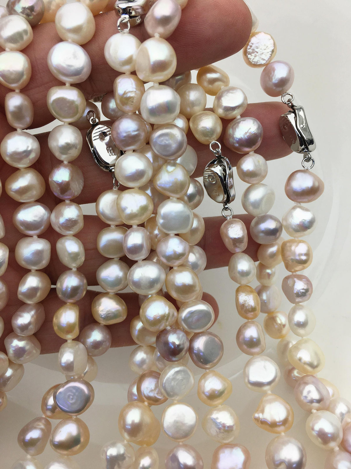 16'' AA+ 9x11mm Big Misc Color White Pink Purple Nugget Freshwater Pearl necklace,NPN1-T18