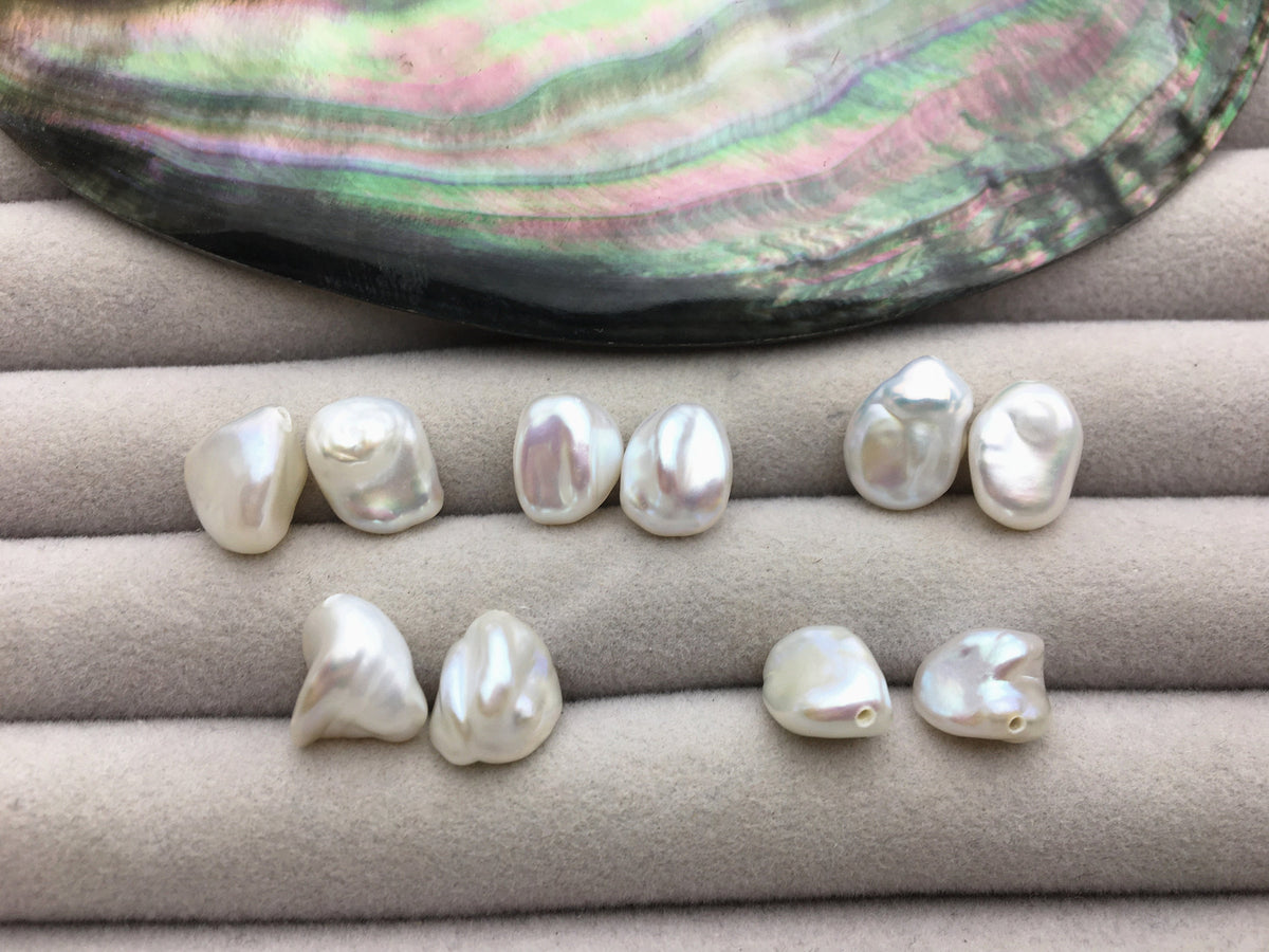 AAA 8-9mm White keshi pearls Pair,for make dangle earrings,baroque pearl,loose pearl beads, top half hole, very high luster,ZS-127-39